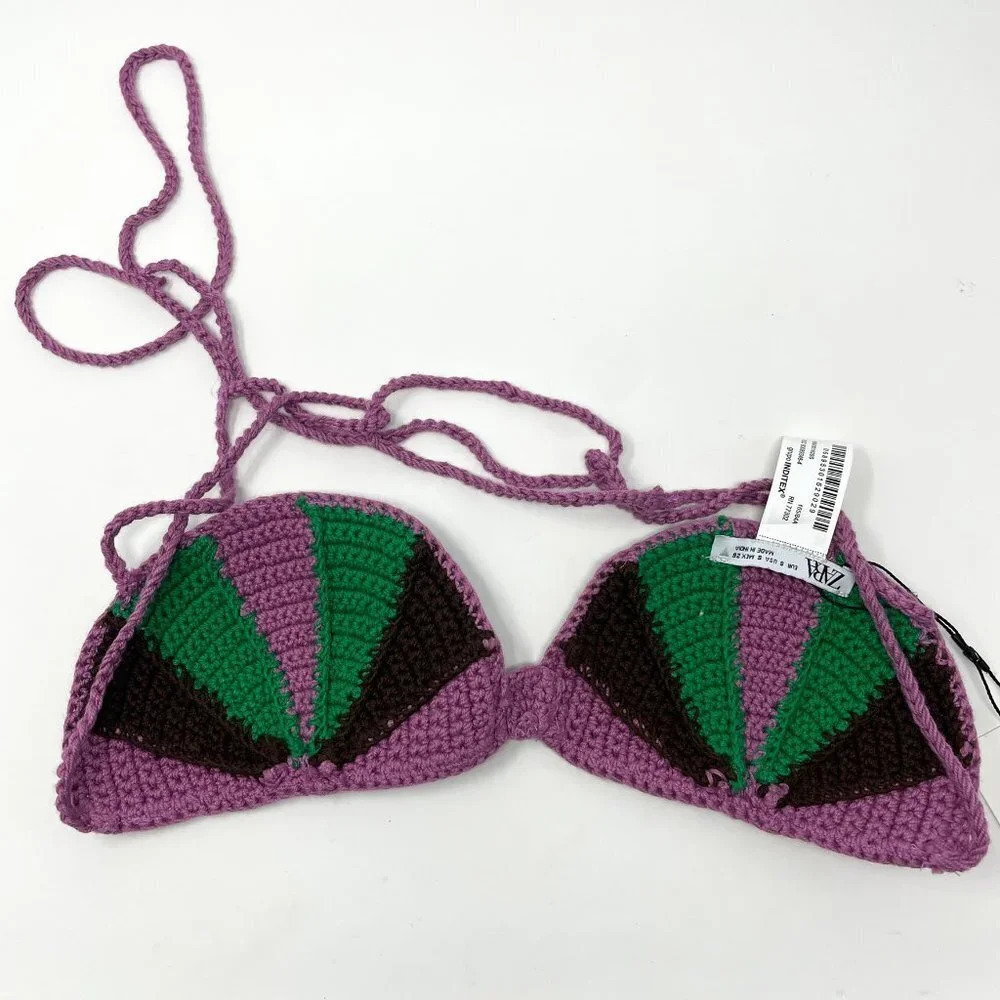 Zara Crochet Seashell Bralette Purple Green Size Small NWT - Picture 11 of 12